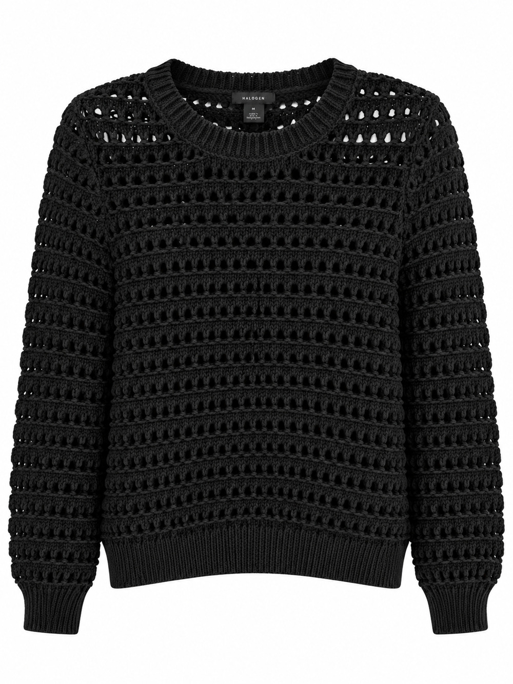 Halogen Crochet Pullover Sweater Women's Medium Black Cotton Acrylic Open Knit